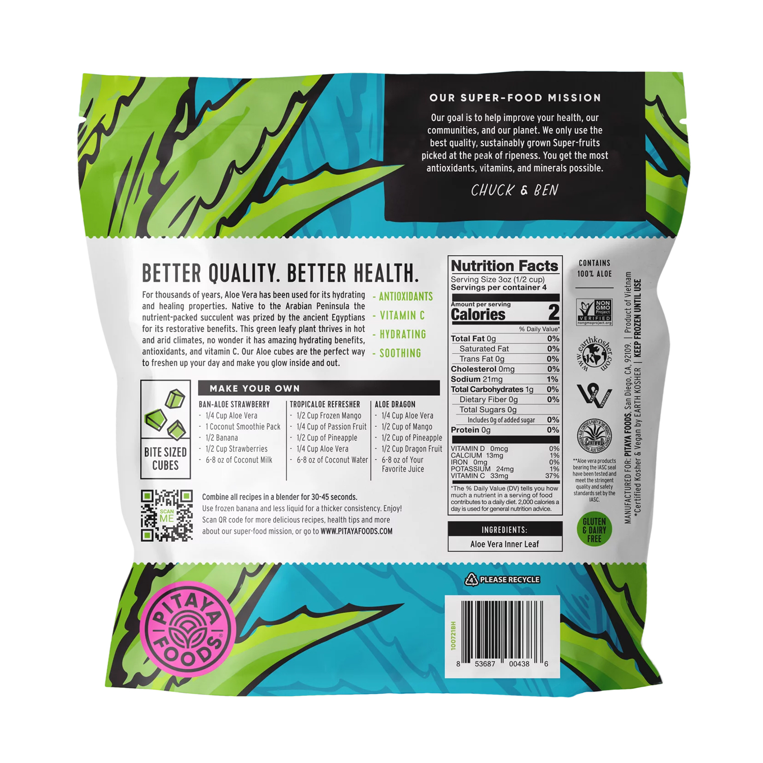 Pitaya Foods Frozen Aloe Bite Sized Pieces for Smoothies, 12oz, 1 Pk - Image 2