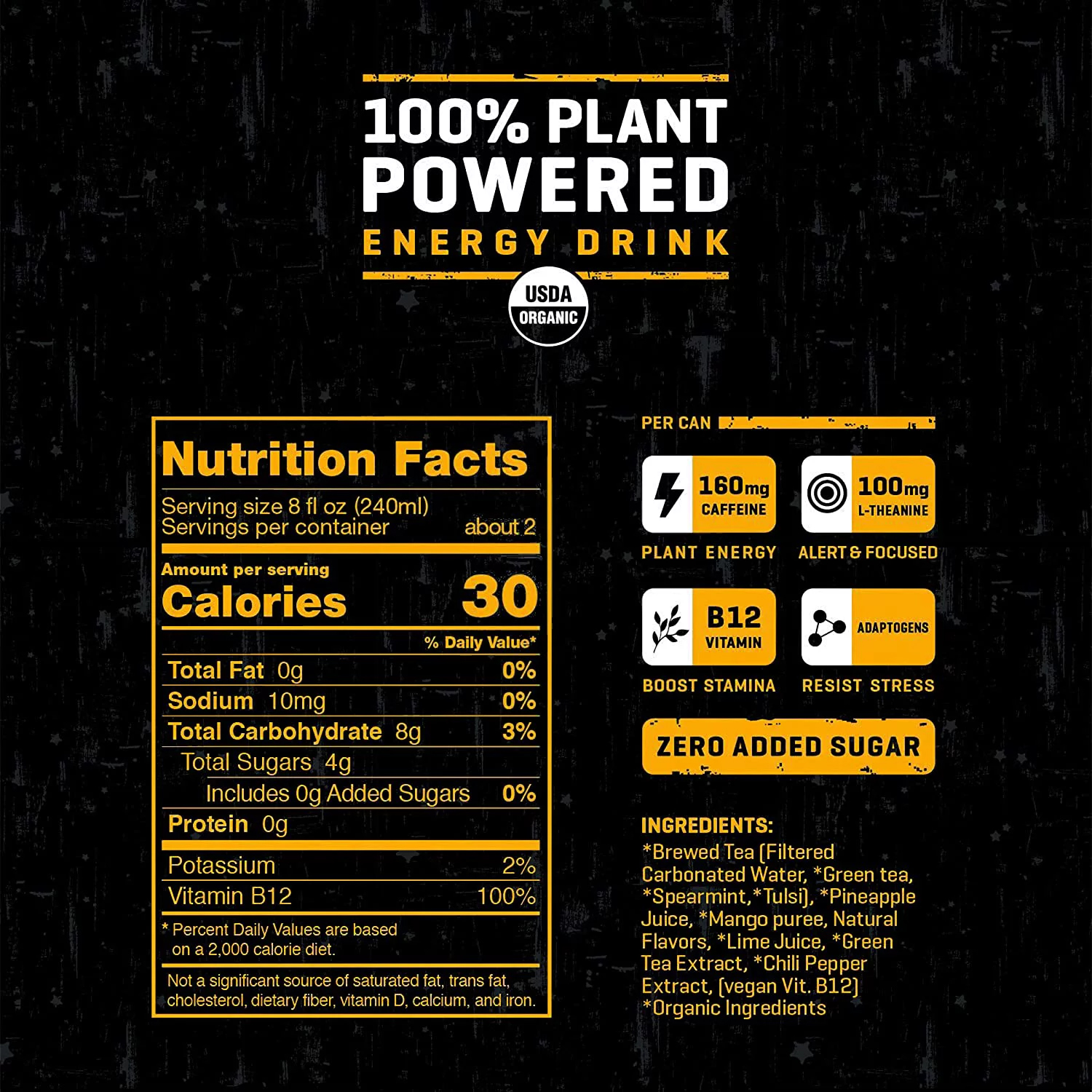 Riot Energy, Organic Mango Energy Drink, Plant Based, 16 fl. oz - Image 2