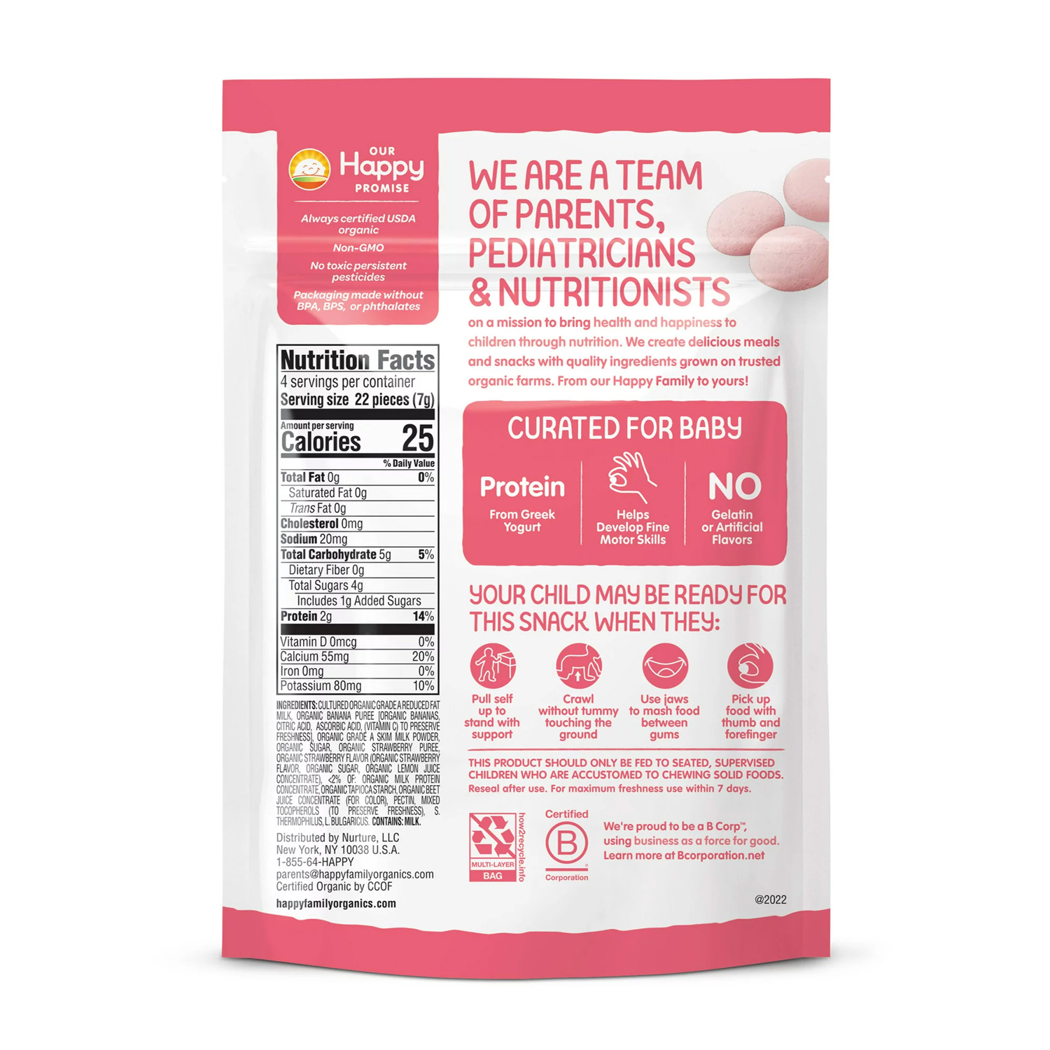 Happy Baby Organics Greek Yogis, Strawberry Banana & Greek Yogurt Organic Freeze-Dried Baby Snack, 1 oz Bag (Pack of 8) - Image 4