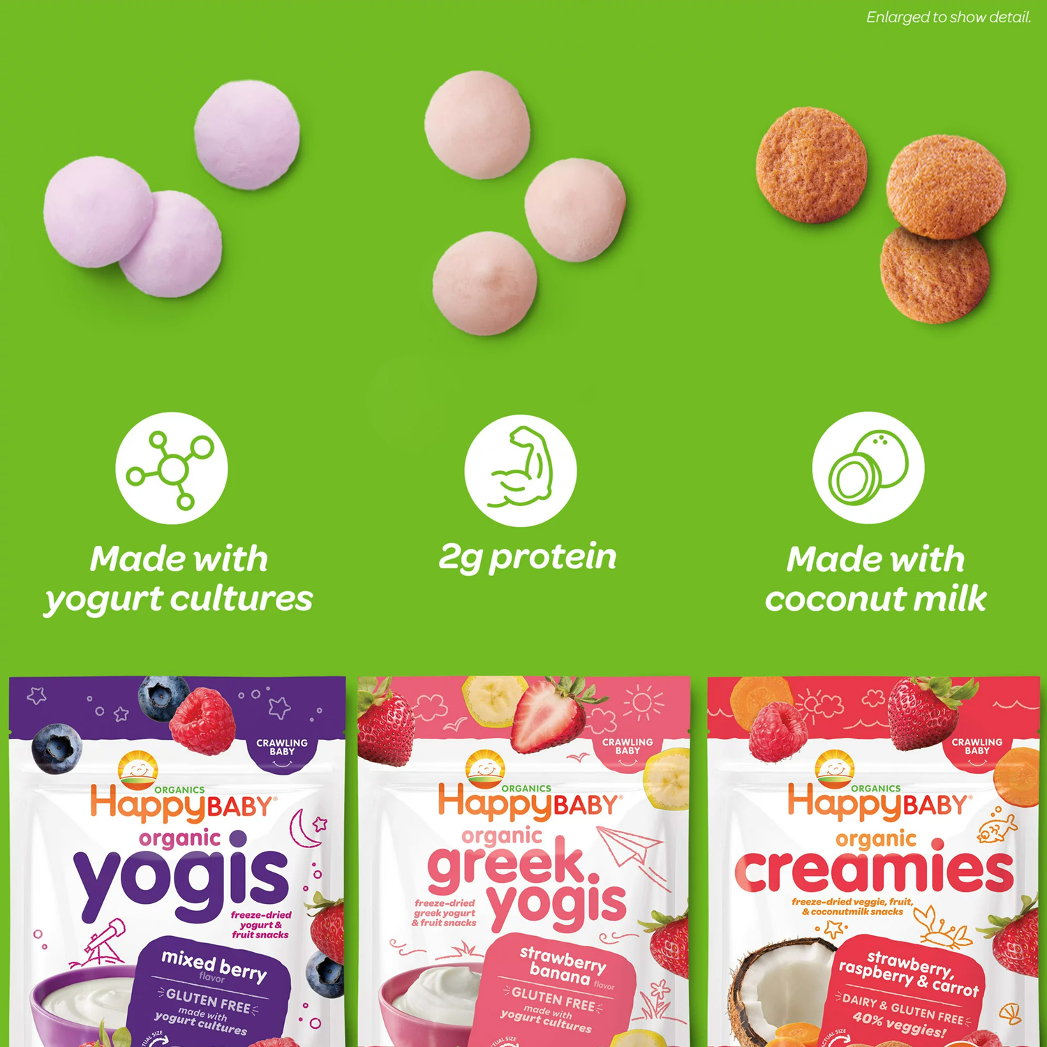 Happy Baby Organics Greek Yogis, Strawberry Banana & Greek Yogurt Organic Freeze-Dried Baby Snack, 1 oz Bag (Pack of 8) - Image 3